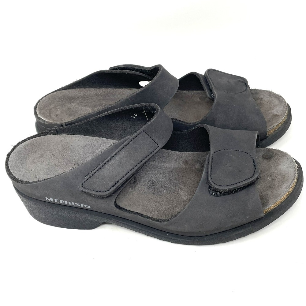 MEPHISTO Nubuck Slides Sandals Adjustable Black Leather Womens Shoes Size US 6